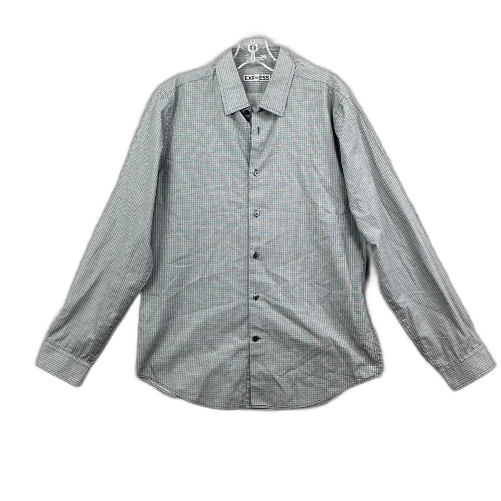 Express Dress Shirt Men Medium 15-15.5 Geometric Business Office Career Workwear